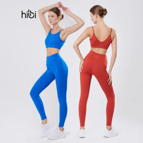 Set đồ tập gym yoga nữ Hibi Sports H162 - Áo 2 dây có mút ngực + Quần legging lưng cao, Thể thao, Yoga, Charm, Cam đất, Xanh coban