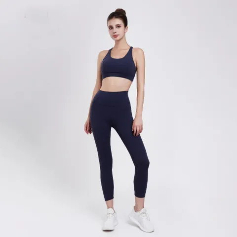 Set đồ tập gym yoga Hibi Sports H170 - Quần lửng đan dây lưng cao + Áo bra có mút ngực - Thoải mái, thời trang cho mọi hoạt động thể thao.