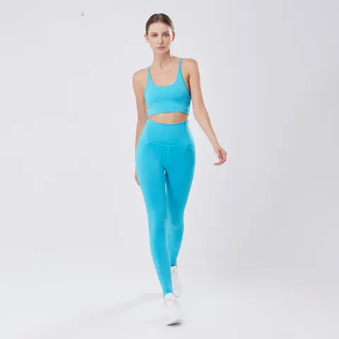 Set đồ tập gym yoga Hibi Sports H140 cao cấp - Áo 2 dây nơ lớn & quần legging lưng cao, chất liệu thun co dãn, ôm dáng, màu xanh aqua tươi mát