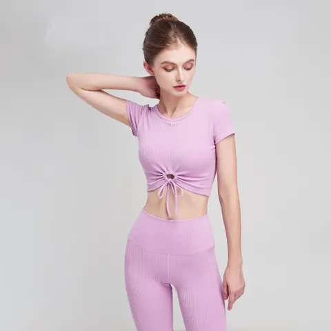 Set Đồ Tập Gym Yoga Hibi Sports H158 - Áo Croptop Khoét Tròn Cột Dây Có Mút Ngực, Quần Legging Cao Cấp Thoáng Mát