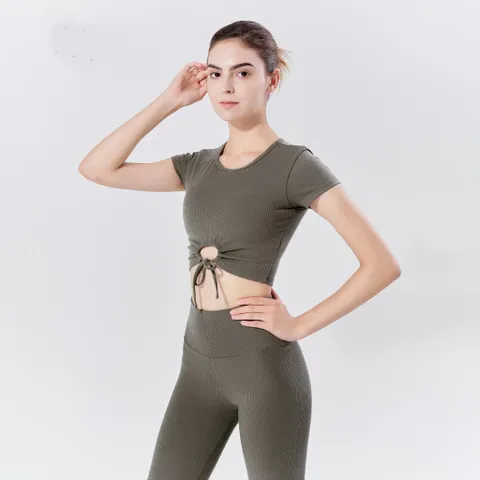 Set Đồ Tập Gym Yoga Hibi Sports H158 - Áo Croptop Khoét Tròn Cột Dây Có Mút Ngực, Quần Legging Cao Cấp Thoáng Mát