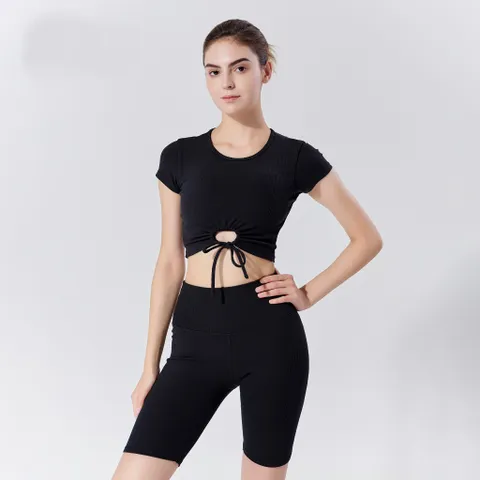 Set Đồ Tập Gym Yoga Hibi Sports H158 - Áo Croptop Khoét Tròn Cột Dây Có Mút Ngực, Quần Legging Cao Cấp Thoáng Mát