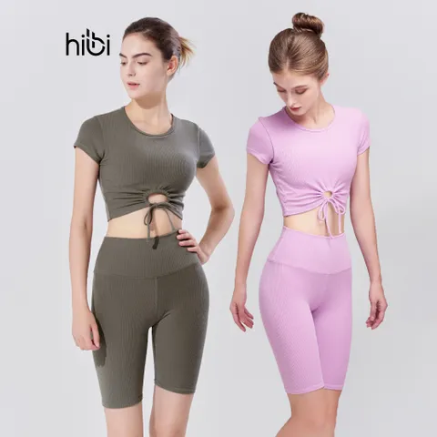 Set Đồ Tập Gym Yoga Hibi Sports H158 - Áo Croptop Khoét Tròn Cột Dây Có Mút Ngực, Quần Legging Cao Cấp Thoáng Mát