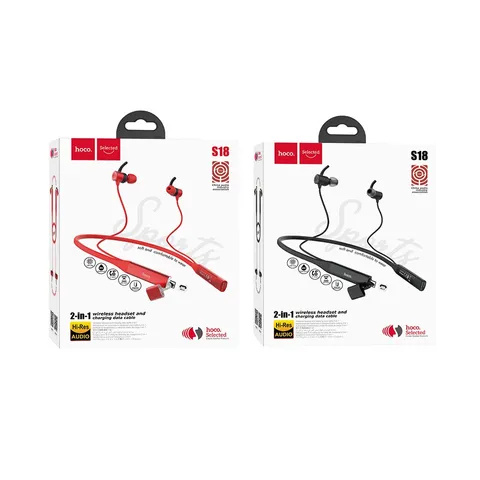 Tai nghe thể thao Bluetooth Hoco S18 - Âm thanh rõ nét, cáp sạc dữ liệu tích hợp, thời gian nghe lên đến 6 giờ, thiết kế ôm sát tai