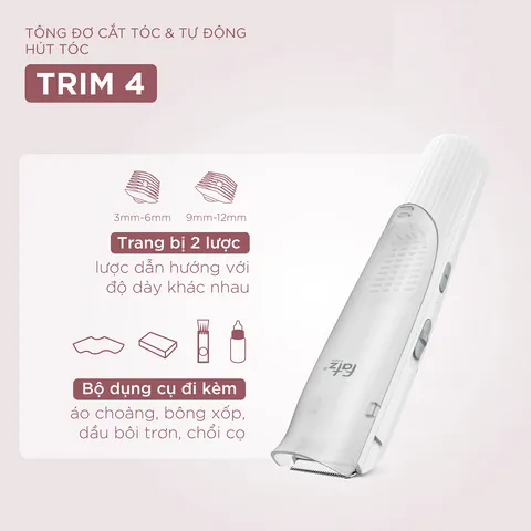 Tông Đơ Cắt Tóc Cho Bé Fatzbaby Trim 4 - Động Cơ Êm Ái, Kết Hợp Lưỡi Dao Sứ & Thép, Hút Tóc Tiện Lợi, Dễ Dùng