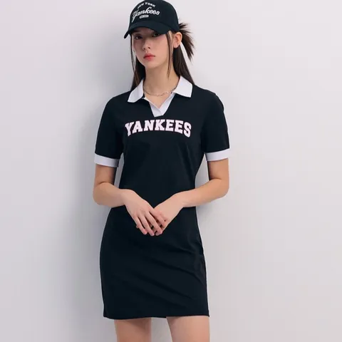 Váy Polo MLB New York Yankees Varsity Lettering Slim Fit - Thời Trang Năng Động, Đi Chơi, Du Lịch, Màu Đen 3FOPV0143-50BKS
