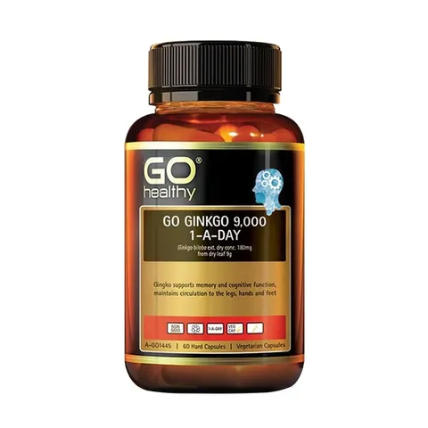 Viên uống bổ não Go Healthy Go Ginkgo 9000 - Hỗ trợ trí nhớ, giảm stress, tăng cường tuần hoàn, cải thiện tâm trạng - 60 viên