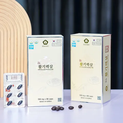 Viên uống thiên sâm trứng cá tầm Hwalgiryeoksam Hàn Quốc - Bổ sung sức khỏe, cải thiện sinh lực và trẻ hóa làn da, hộp 180 viên
