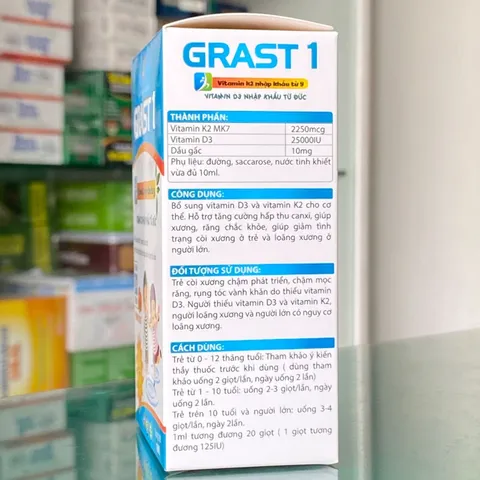 Vitamin D3 K2 MK7 Grast 1 - Siro Hỗ Trợ Tăng Chiều Cao Cho Trẻ, Dễ Uống, Không Màu, Không Mùi, Giúp Phát Triển Cơ Thể Tự Nhiên