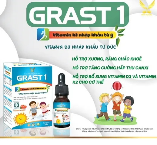 Vitamin D3 K2 MK7 Grast 1 - Siro Hỗ Trợ Tăng Chiều Cao Cho Trẻ, Dễ Uống, Không Màu, Không Mùi, Giúp Phát Triển Cơ Thể Tự Nhiên