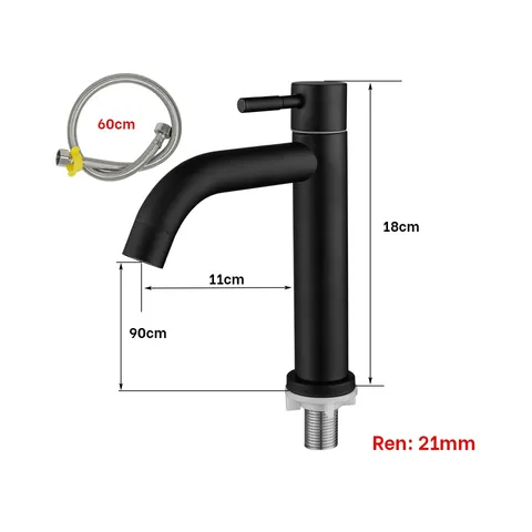 Vòi xả chậu lavabo lạnh inox 304 HOBBY HOME DECOR LBL3D - Kiểu dáng cổ điển, chất liệu inox đen sang trọng, tiết kiệm nước
