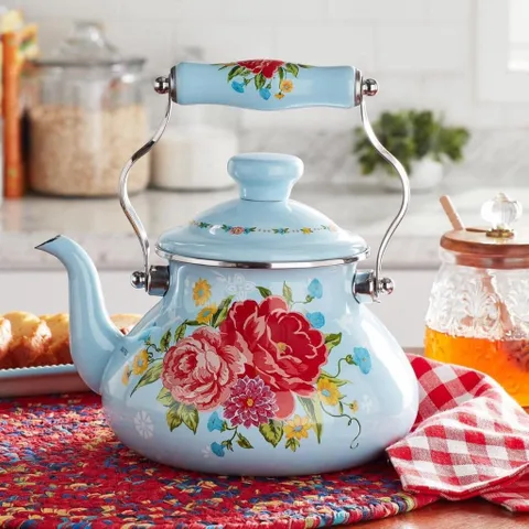 Ấm Đun Bếp Từ The Pioneer Woman 1,8L - Men Tráng Hoa Dễ Thương, Dung Tích Lớn, Nóng Nhanh, Phù Hợp Với Mọi Nhà Bếp