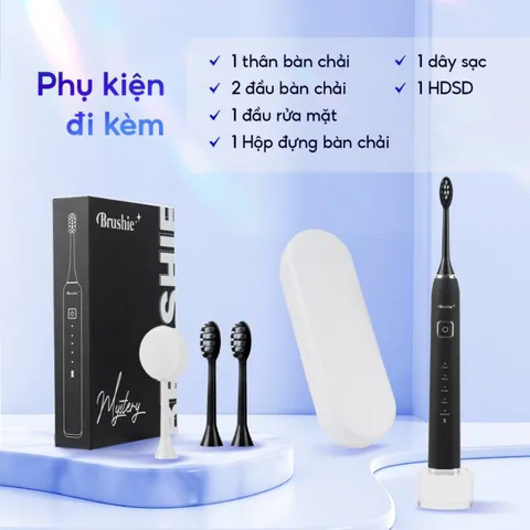 Bàn Chải Điện Brushie Ultra 5 Chế Độ Kết Hợp Đầu Rửa Mặt - Công Nghệ Sonic 42,000 Rung/phút, Lý Tưởng Cho Răng Khỏe Và Da Nhạy Cảm