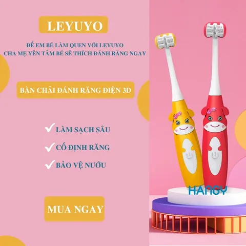 Bàn Chải Điện Đánh Răng 3D Cho Trẻ Em LEYUYO HANGY - Thiết Kế Ngộ Nghĩnh, Công Nghệ Âm Tần 31.000 Lần/Phút, Sạch Răng Hiệu Quả