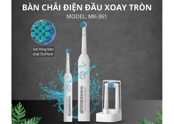 Bàn chải điện Kachi MK361 đầu xoay - Đế sạc không dây, 4 chế độ chải răng, chăm sóc miệng hiệu quả, công nghệ sóng âm 8000 nhịp/phút