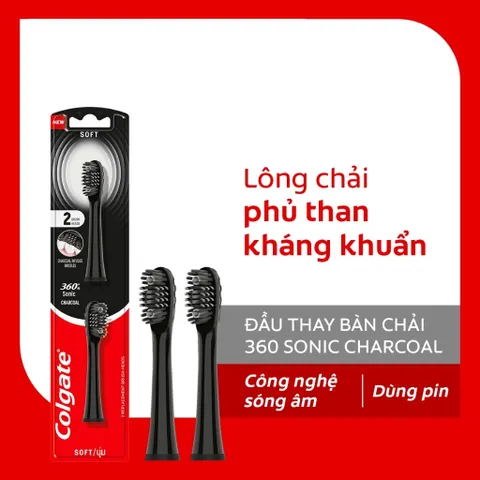 Set 2 Đầu Bàn Chải Điện Colgate Sonic 360 Charcoal - Thiết Kế Cải Tiến Kháng Khuẩn, Chải Sạch Hiệu Quả