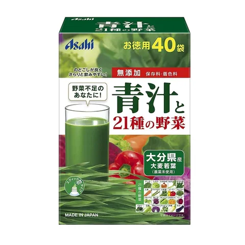 Bột rau củ Asahi Aojiru Green Juice - Hỗ Trợ Tiêu Hóa Từ 21 Loại Rau Củ, Giàu Chất Xơ & Vitamin - Hộp 40 Gói Tiện Dụng