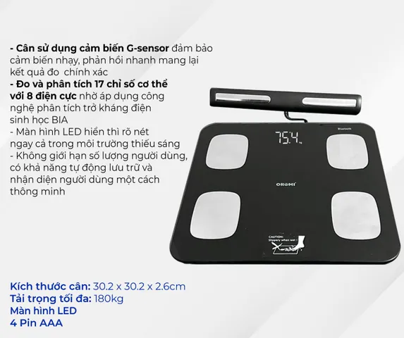 Cân Sức Khỏe Điện Tử Oromi IF2801A - Kết Nối Bluetooth, Đo Phân Tích 17 Chỉ Số Cơ Thể Chính Xác, Thông Minh và Tiện Dụng