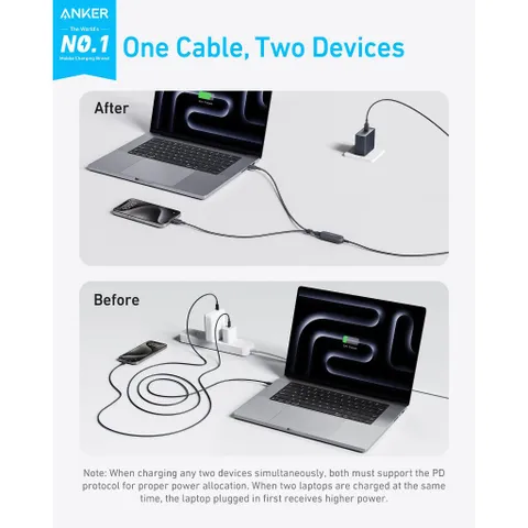 Cáp Sạc Nhanh 2in1 Anker A8895 USB C to USB C 140W - Dài 1.2m, Chống Rối, Sạc Đa Thiết Bị, Phù Hợp Cho Chuyến Đi Xa