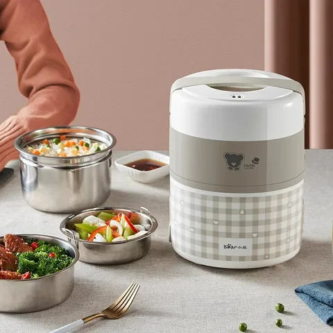Hộp cắm cơm điện tử 3 tầng Bear DFH-A20D1 có hẹn giờ 2L - Giữ nhiệt, hấp, nấu chín tiện lợi cho gia đình