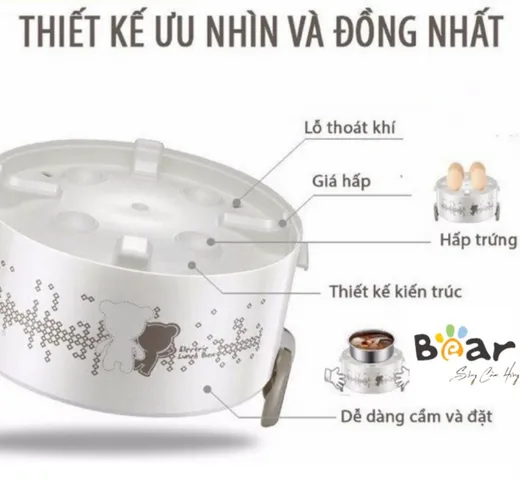 Hộp Cơm Giữ Nhiệt Cắm Điện 3 Tầng Bear DFH-S2358 2L - Tiện Ích Nấu Nướng, Hâm Nóng 3 Món, Khay Inox 304 Dễ Dùng