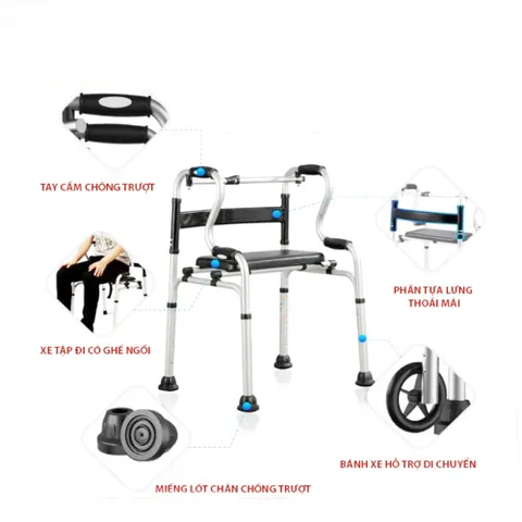 Khung Tập Đi Z002 Đa Năng Có Ghế Ngồi Tháo Rời, Gấp Gọn - Thiết Bị Hỗ Trợ Đi Lại An Toàn Cho Người Cao Tuổi