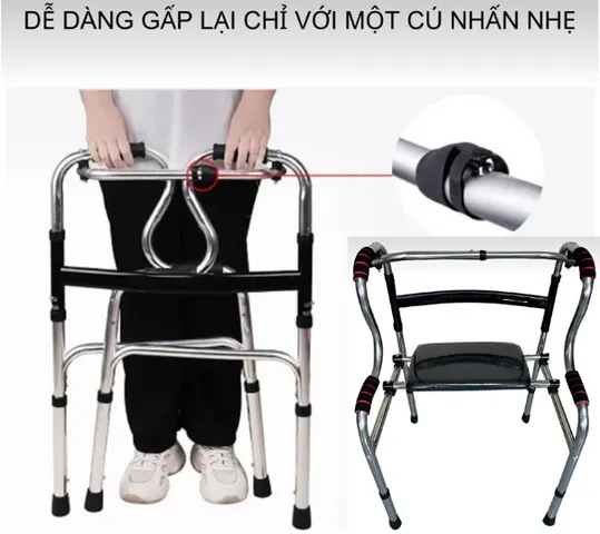 Khung Tập Đi Z002 Đa Năng Có Ghế Ngồi Tháo Rời, Gấp Gọn - Thiết Bị Hỗ Trợ Đi Lại An Toàn Cho Người Cao Tuổi