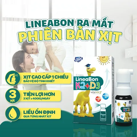 Tinh khiết LineaBon K2+D3 Xịt 10ml - Vitamin D3 và K2 cho Bé - Hỗ trợ Phát Triển Chiều Cao và Xương Khỏe Mạnh