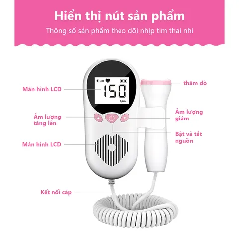 Máy Đo Tim Thai Tại Nhà Fetal Doppler 3.0MHz - Thiết Bị Siêu Âm Cao Cấp Nghe Nhịp Tim Thai Nhi Chính Xác Từ 9 Tuần Trở Lên