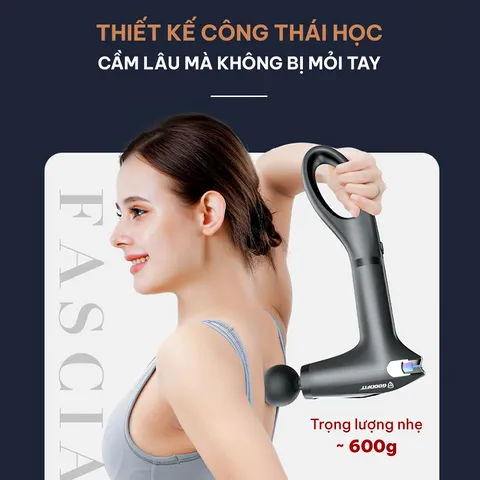 Máy Massage Cầm Tay GoodFit GF01MG - 4 Đầu Massage & 8 Chế Độ Hoạt Động Giảm Nhức Mỏi Cơ, Thiết Kế Công Thái Học, Pin 1800mAh