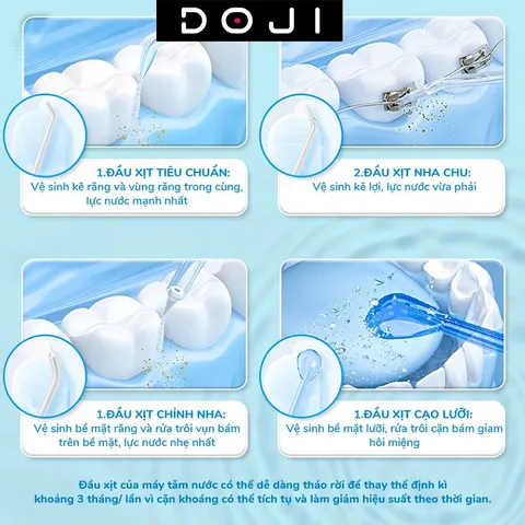 Máy Tăm Nước DOJI L8 DIY - 4 Chế Độ, Áp Lực Nước 20-140 PSI, Chống Nước IPX7, Thích Hợp Cho Người Niềng Răng và Vệ Sinh Răng Miệng