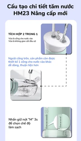 Máy tăm nước gấp gọn 3 chế độ làm sạch Hangy HM23 - Công nghệ tia nước siêu âm, áp suất 120PSI, chăm sóc răng miệng hiệu quả tại nhà