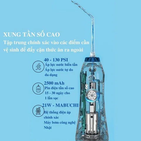 Máy Tăm Nước HF9P HANGY 5 Chế Độ - Công Nghệ Siêu Âm Tẩy Sạch Răng Miệng, Pin 2500mAh, Chống Nước IPX7