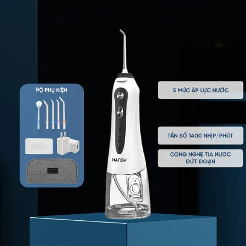 Máy Tăm Nước HF9P HANGY 5 Chế Độ - Công Nghệ Siêu Âm Tẩy Sạch Răng Miệng, Pin 2500mAh, Chống Nước IPX7