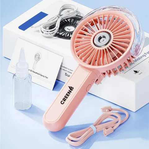 Quạt Cầm Tay Mini Creen CR-S5 Tích Hợp Phun Sương - Quạt Tản Nhiệt Thông Minh, Thiết Kế Gọn Nhẹ Dành Cho Ngày Nóng Khô