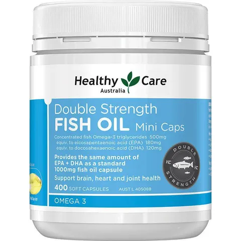 Viên Dầu Cá Healthy Care Double Strength Fish Oil Mini 200 Viên - Tăng Cường Omega-3, Hỗ Trợ Sức Khỏe Tim Mạch và Thị Lực