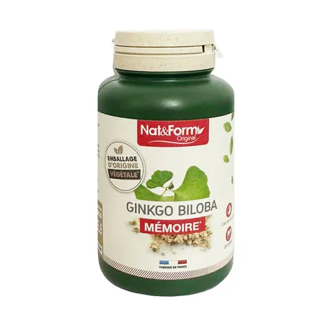 Viên uống bổ não Ginkgo Biloba Memoire Nat & Form - Hỗ trợ tăng cường trí nhớ, tuần hoàn não, giảm căng thẳng - Lọ 200 viên hữu cơ