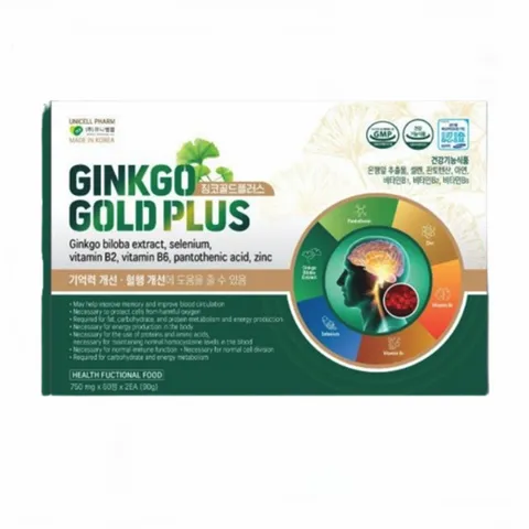 Viên Uống Hỗ Trợ Não Bộ Ginkgo Gold Plus - Chiết Xuất Bạch Quả Hàn Quốc, Tăng Cường Trí Nhớ và Tuần Hoàn Máu, Hộp 120 Viên