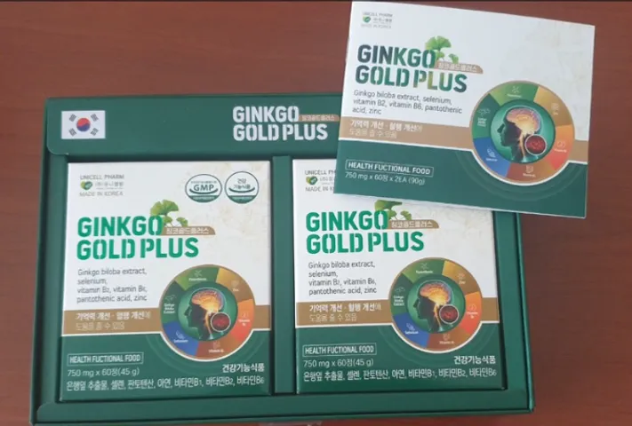 Viên Uống Hỗ Trợ Não Bộ Ginkgo Gold Plus - Chiết Xuất Bạch Quả Hàn Quốc, Tăng Cường Trí Nhớ và Tuần Hoàn Máu, Hộp 120 Viên