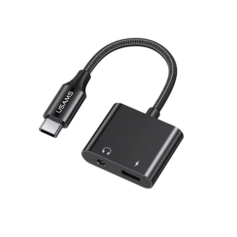 Đầu Chuyển Âm Thanh AU15 Type-C to 3.5DC USAMS US-SJ598 - Thiết Kế 2 Cổng, Hỗ Trợ Sạc Nhanh 60W, Chất Âm Tối Ưu