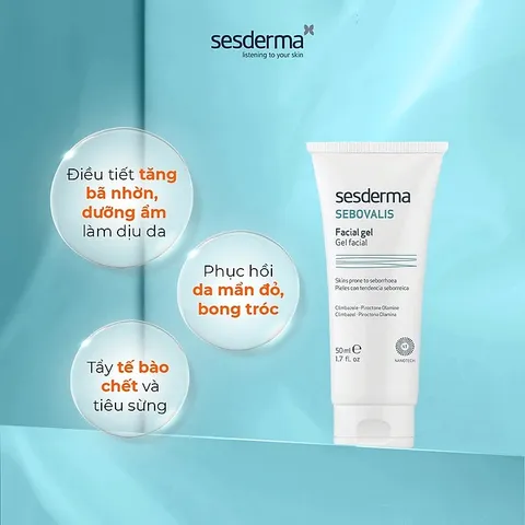 Gel điều tiết bã nhờn Sebovalis Facial Gel 50ml - Chăm sóc da dầu mụn, giảm viêm, ngăn ngừa mụn hiệu quả từ Sesderma
