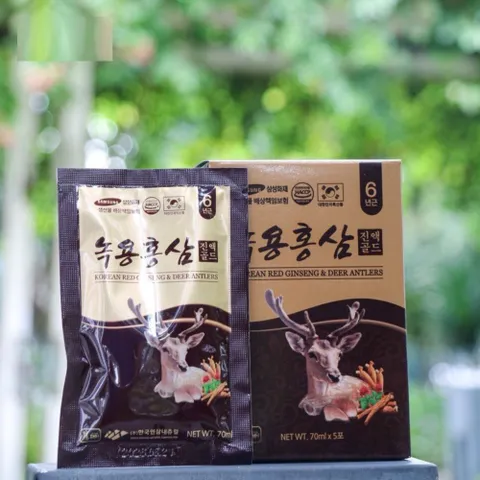 Nước Hồng Sâm Nhung Hươu Korean Red Ginseng Deer Antlers Hàn Quốc - Tăng Cường Sức Khỏe, Giảm Mệt Mỏi, Hỗ Trợ Miễn Dịch, Gói 70ml