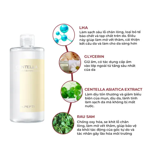 Nước Tẩy Trang Chiết Xuất Rau Má Dr.Pepti Centella Deep Clean 400ml - Làm Sạch Sâu, Cấp Ẩm, Thích Hợp Da Nhạy Cảm