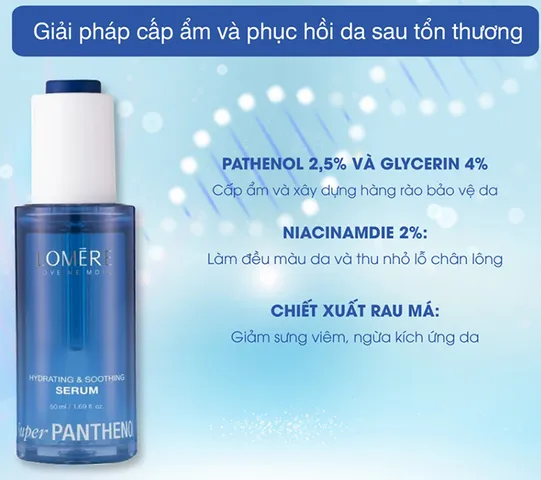 Serum Lomere Super Panthenol 50ml - Cấp ẩm và Phục hồi Da, Dịu nhẹ cho Mọi Loại Da, Chứa Vitamin B5 và Hyaluronic Acid