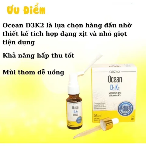 Xịt Bổ Sung Vitamin D3 và K2 Orzax Ocean 20ml - Hỗ Trợ Xương Chắc Khỏe, Tăng Cường Hấp Thu Canxi, Dễ Uống cho Trẻ Em và Người Lớn