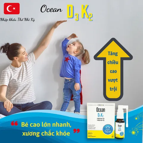 Xịt Bổ Sung Vitamin D3 và K2 Orzax Ocean 20ml - Hỗ Trợ Xương Chắc Khỏe, Tăng Cường Hấp Thu Canxi, Dễ Uống cho Trẻ Em và Người Lớn