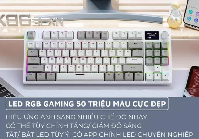 Bàn Phím Cơ Bluetooth Không Dây Attack Shark K86 RGB - Màn Hình Tùy Chỉnh, Hot Swap 5 Pin, Đèn LED RGB Nhiều Chế Độ