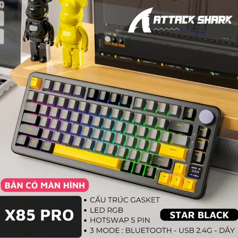 Bàn Phím Cơ Bluetooth Attack Shark X85 Pro - Led RGB, 3 Chế Độ Kết Nối, Hotswap - Phụ Kiện Máy Tính Cao Cấp