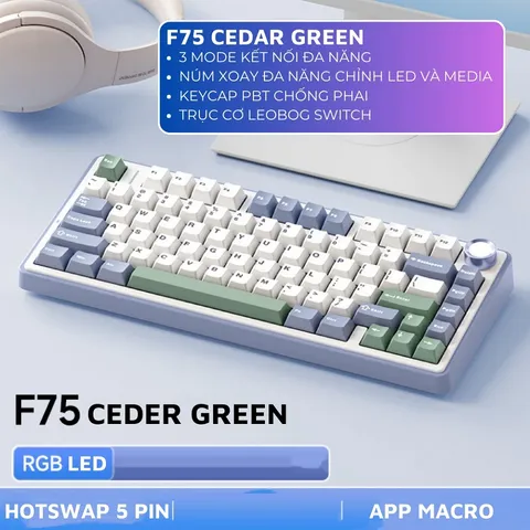 Bàn Phím Cơ Không Dây Aula F75 Pro V2 - 80 Phím, LED RGB, Kết Nối Bluetooth, USB Type-C, Pin 4000mAh, Dễ Dàng Sử Dụng