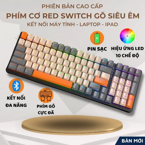 Bàn Phím Cơ Không Dây K6BT - Red Switch LED Đổi Màu, Thiết Kế 98% Bền Đẹp, Pin 5000mAh, Thao Tác Mượt Mà cho Game Thủ